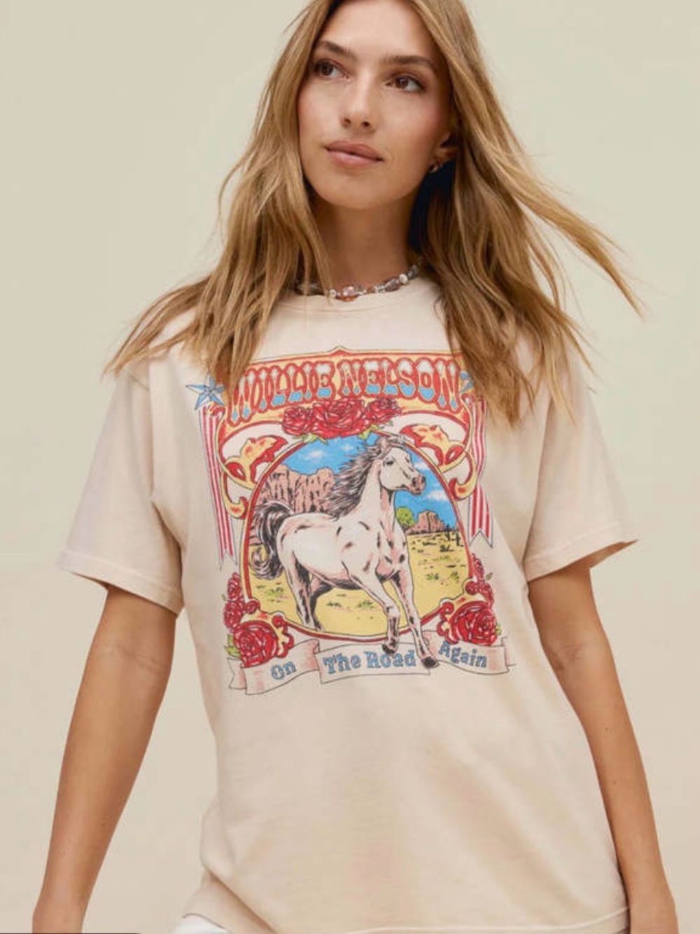 Daydreamer Graphic Horse Print Tee - Cream size XS